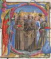 Manuscript Illumination with All Saints in an Initial V, from an Antiphonary, Attributed to Cosmè Tura (Cosimo di Domenico di Bonaventura) (Italian, Ferrara ca. 1433–1495 Ferrara), Tempera, ink, and gold on parchment, Italian