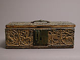Box, Lead, gilding, wood, gesso, copper alloy handle and lock plate, traces of red textile, German