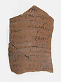 Ostrakon, Pottery fragment with ink inscription, Coptic
