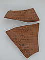 Ostrakon, Pottery fragments with ink inscription, Coptic