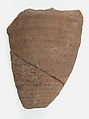 Ostrakon, Pottery fragment with ink inscription, Coptic
