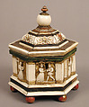 Hexagonal Casket, North Italian Workshop, Wood, bone, paint, gilding, iron, velvet, and metal-wrapped textile, North Italian