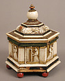Hexagonal Casket, North Italian Workshop, Wood, bone, paint, gilding, iron, velvet, and metal-wrapped textile, North Italian