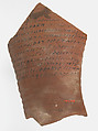 Ostrakon with Biblical Text, Pottery fragment with ink inscription, Coptic
