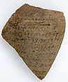 Ostrakon, Pottery fragment with ink inscription, Coptic