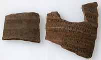 Ostrakon, Pottery fragment with ink inscription, Coptic