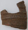 Ostrakon, Pottery fragment with ink inscription, Coptic