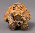 Rosary Terminal Bead with the Virgin and Child, Saint Barbara, and Saint Catherine, Elephant ivory, French (?)