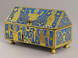 Reliquary, Copper: engraved, scraped, stippled, and gilt; champlevé enamel: blue-black, two medium blues and one light blue, turquoise, light green, yellow, red and white, French