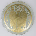 Bowl Base with Saints Peter and Paul Flanking a Column with the Christogram of Christ, Glass, gold leaf, Byzantine