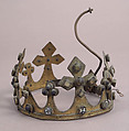 Crown, Gilded copper alloy, enamel and glass cabochons, French