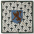 Tiles with a Lion on a Shield, Tin-glazed earthenware (cuerda seca technique), Spanish