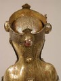 Virgin and Child, Copper: formed, repoussé, engraved, chased, scraped, and gilt; hands cast; champlevé enamel: dark, medium, and light blue; turquoise, green, yellow, red, and white; glass cabochons; wood core, French