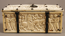 Box with Courting Couples, Elephant ivory with modern iron and cardboard mounts, French