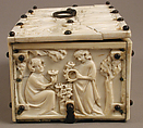 Box with Courting Couples, Elephant ivory with modern iron and cardboard mounts, French