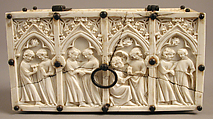 Box with Courting Couples, Elephant ivory with modern iron and cardboard mounts, French