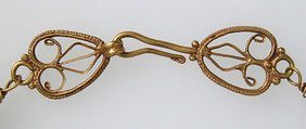 Gold Necklace with Amethysts, Glass, and Gold Beads, Gold, amethyst, (colored glass or rock crystal and emerald) beads, Byzantine