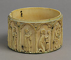 Circular Box (Pyxis) with Scenes from the Infancy of Jesus, Elephant ivory with traces of polychromy, French