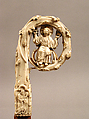 Crozier Head with Double Enthroned Christ, Elephant ivory with traces of modern paint and gilding, Italian