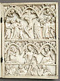 Diptych with the Entry into Jerusalem, Crucifixion, Entombment, and Resurrection, Elephant ivory with metal mounts, French