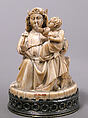 Virgin and Child with an Apple and a Rose, Elephant ivory, modern silver, partial-gilt & translucent enamel base, German