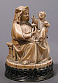 Virgin and Child with an Apple and a Rose, Ivory, modern silver, partial-gilt & translucent enamel base, German