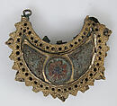 One of a Pair of Crescent-Shaped Earrings with Rosettes, Cloisonné enamel, gold, Kyivan Rus’ or Byzantine