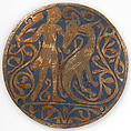 Medallion with Man Fighting Basilisk, Copper: engraved and gilt; champlevé enamel: medium and light blue and white, French