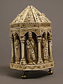 Tower Reliquary with Eight Apostles and the Symbols of the Four Evangelists, Bone, gilt copper alloy, wood core, German