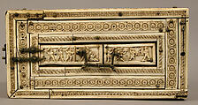 Casket with Erotes and Animals, Bone plaques and ornamental strips over wooden casket with silk lining; copper handle, clasps, lock plate, and nails, Italian or Byzantine