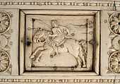 Casket with Warriors and Mythological Figures, Bone plaques and ornamental strips over wood; silver lock plate, Byzantine