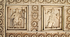 Casket with Warriors and Mythological Figures, Bone plaques and ornamental strips over wood; silver lock plate, Byzantine
