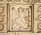 Casket with Warriors and Mythological Figures, Bone plaques and ornamental strips over wood; silver lock plate, Byzantine