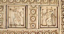 Casket with Warriors and Mythological Figures, Bone plaques and ornamental strips over wood; silver lock plate, Byzantine