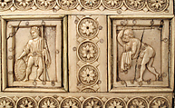 Casket with Warriors and Mythological Figures, Bone plaques and ornamental strips over wood; silver lock plate, Byzantine