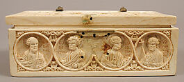 Reliquary Casket with the Deesis, Archangels, and the Twelve Apostles, Elephant ivory, with gilt-copper alloy mounts, Byzantine