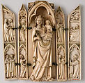 Folding Shrine with Virgin and Child, Elephant ivory with  traces of polychromy and metal mounts, French