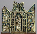 Triptych with Virgin and Child and Saints, Elephant ivory, polychromy, gilding with metal mounts, Italian