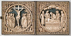 Diptych with the Passion of Jesus, Elephant ivory, parchment, pigment, silver frame, French or Netherlandish