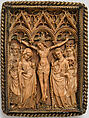Plaque with the Crucifixion, Elephant ivory mounted on wood support, copper-gilt frame, French or Netherlandish