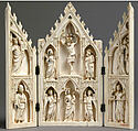 Triptych, Elephant ivory, paint, gilding  with metal mounts, North French