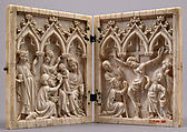 Diptych with the Adoration of the Magi and the Crucifixion, Elephant ivory with metal mounts, French or German
