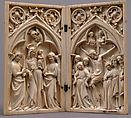 Diptych with the Coronation of the Virgin and the Crucifixion, Elephant ivory with metal mounts, North French