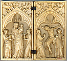 Diptych with the Glorification of the Virgin and Crucifixion, Elephant ivory with metal mounts, French