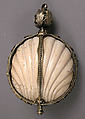 Rosary Bead with the Crucifixion and Resurrection, Elephant ivory, polychromy, silver-gilt mount, Spanish