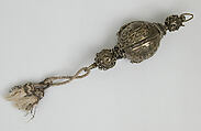 Pomander Bead from a Rosary or Devotional Pendant, Silver gilt, textile and silver thread tassel, French