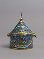 Pyx, Champlevé enamel, copper-gilt, French