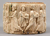 Circular Box (Pyxis) with the Miracle of Christ’s Multiplication of the Loaves, Elephant ivory with polychromy, Byzantine