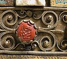 Part of a Reliquary, Copper-gilt, enamel, ivory, cabochons, cameos, French