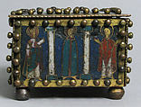 Casket or Portable Altar with the Crucifixion, Standing Saints, and Christ in Majesty with Symbols of the Evangelists, Champlevé enamel, copper alloy, gilt, North German or Danish